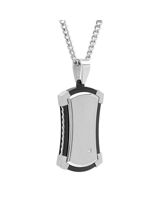 Robert Alton White 02 Ctw Stainless Steel Diamond With Finish Dog Tag Pendant for men
