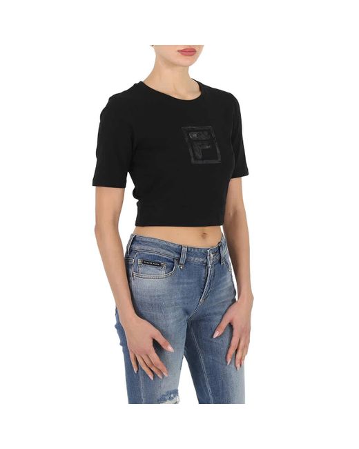 Fila Black Pegeen Cropped Cotton Jersey T-shirt