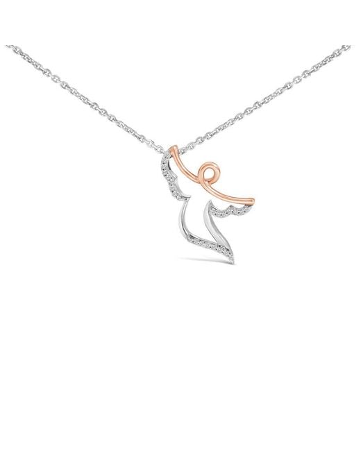 Haus of Brilliance White 14K Rose Plated Sterling 1/10 Cttw Diamond Angel Pendant Necklace