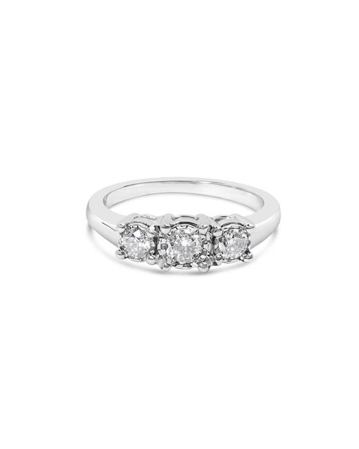 Haus of Brilliance White 14K 1/2 Cttw Miracle Set Round Lab Grown Diamond Three Stone Illusion Plate Ring