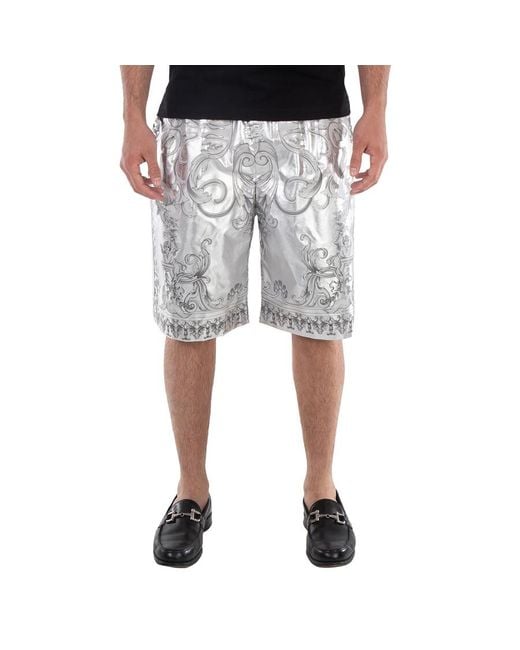 Versace Gray Baroque Print Silk Twill Shorts, Brand Size 50 (Us for men