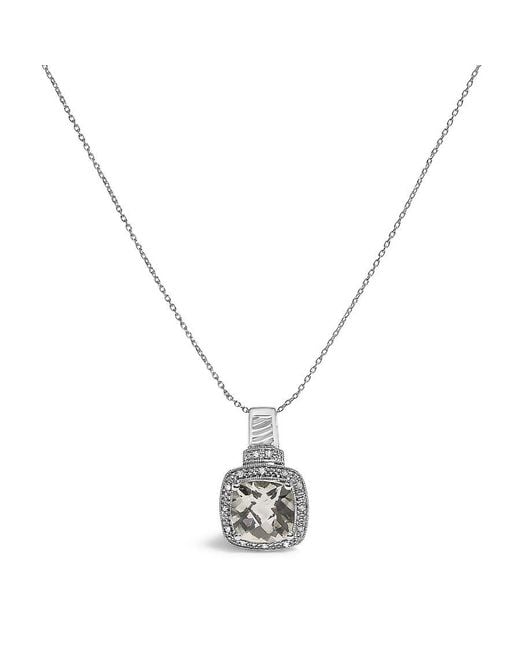 Haus of Brilliance Metallic Sterling Cushion Amethyst And Diamond Accent Halo Pendant Necklace