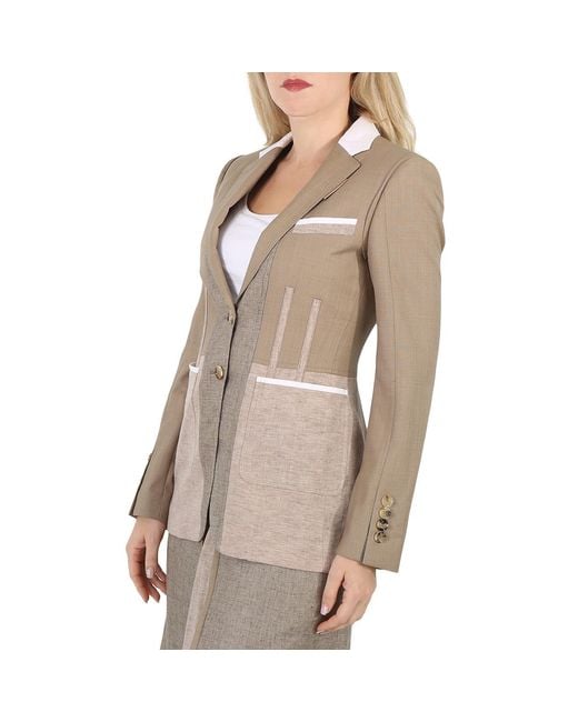 Burberry Natural Ladies Pecan Melange Tape Detail Mix Media Blazer, Brand Size 2 (Us for men