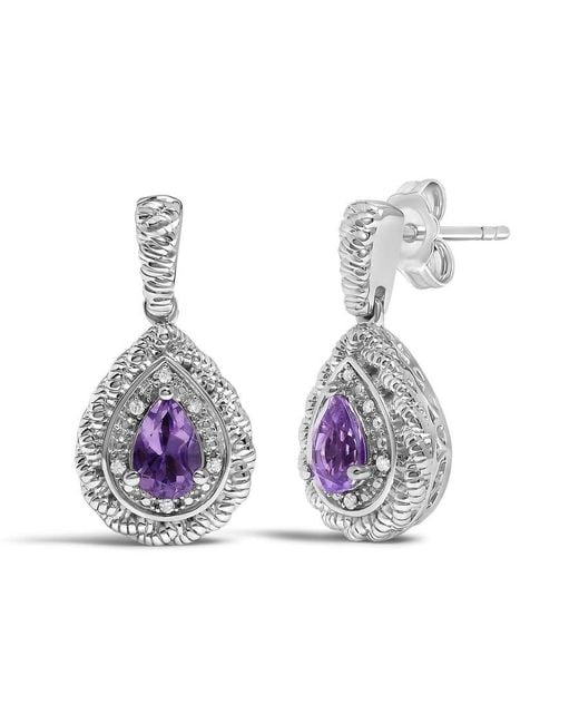Haus of Brilliance Blue Sterling Pear Cut Amethyst And Diamond Accent Teardrop Drop Earrings