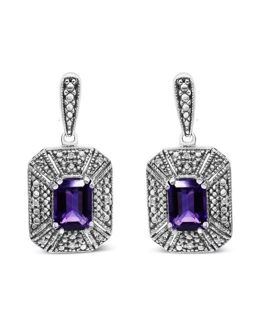 Haus of Brilliance Blue 925 Sterling Diamond Accent And 7X5Mm Amethyst Stud Earrings (I-J Color, I2-I3 Clarity)