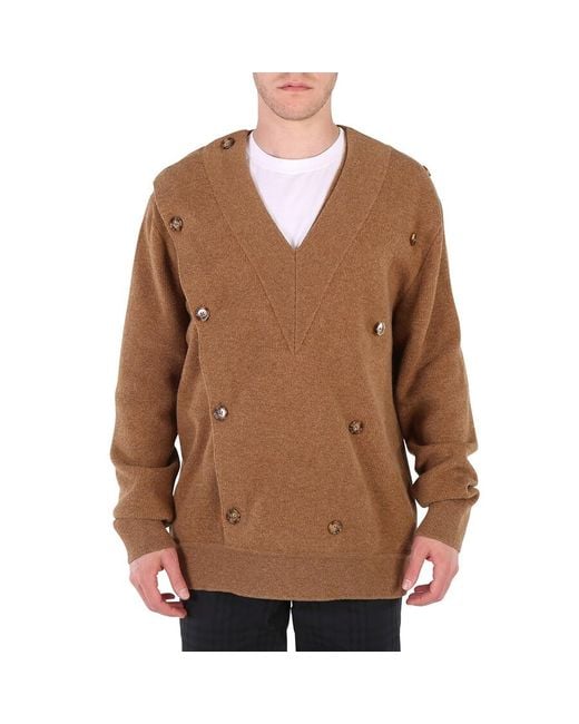 Burberry Brown Double-Breasted V-Neck Jumper for men