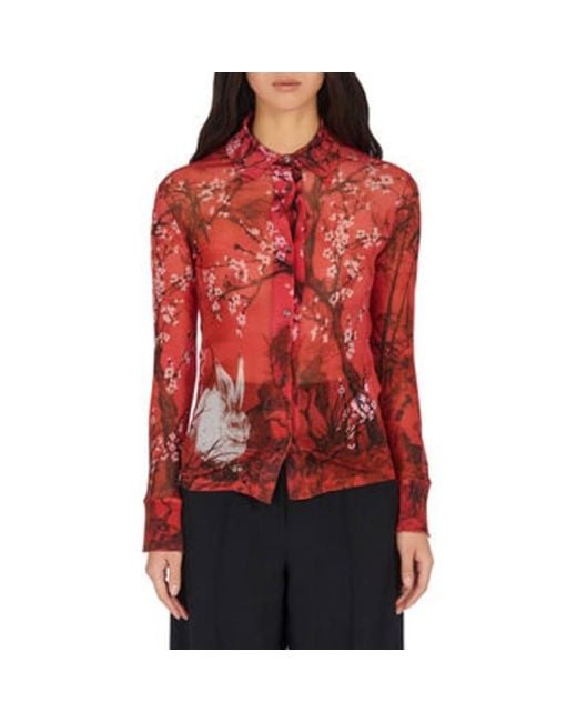 Ferragamo Red Year Of The Rabbit Silk Chiffon Shirt