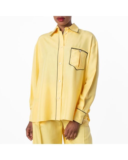 Bally Yellow Contrast Piping Relaxed Silk Shirt, Brand Size 40 Us