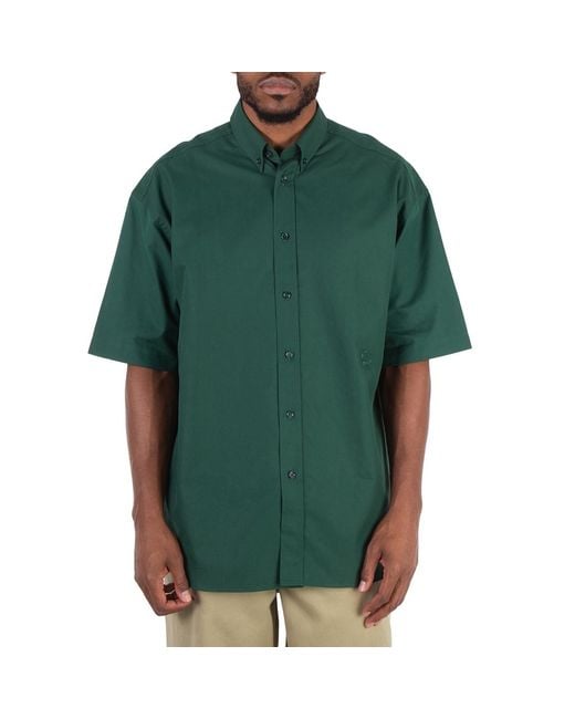 Burberry Green Cotton Oxford Ekd-Logo Embroidered Shirt for men