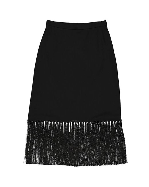 Burberry Black Mohair Wool A-line Fringed Skirt