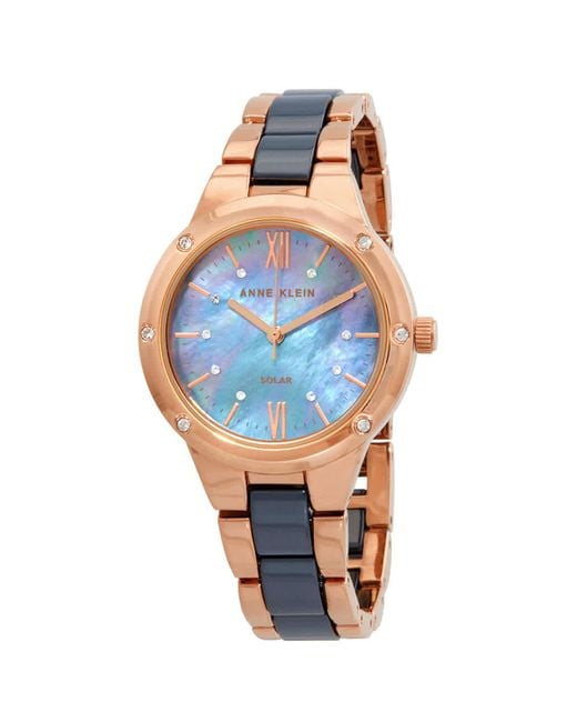 Anne Klein Solar Crystal Blue Mother Of Pearl Dial Watch