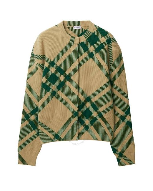 Burberry Green Check Wool-Blend Cardigan
