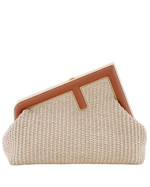 Fendi Brown Textured Weave First Small Clutch Bag