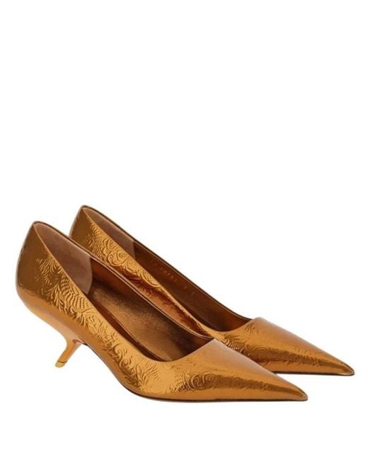Ferragamo Brown Eva 55 Laminated Riace Pumps
