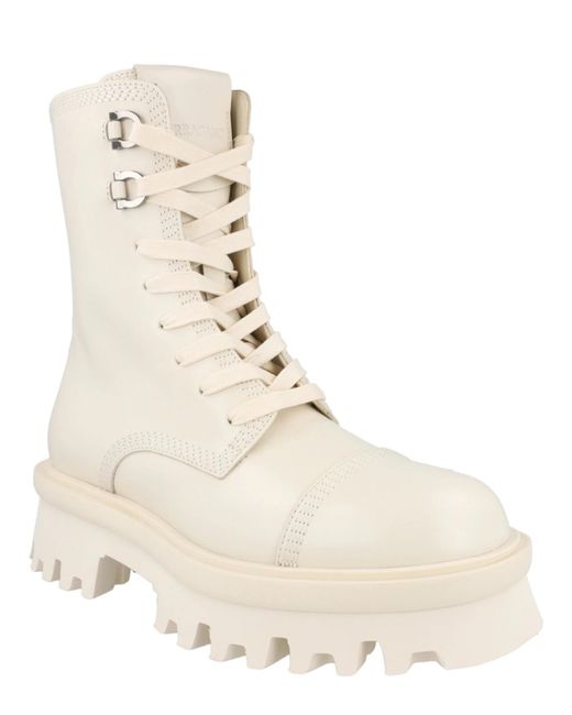 Ferragamo Natural Ferragamo Kira Leather Combat Boots