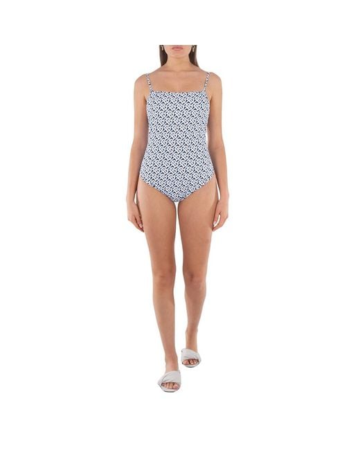 Burberry Blue Tb Monogram Print One-Piece Swimsuit