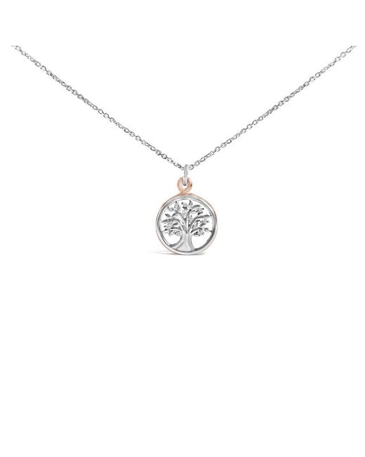 Haus of Brilliance Metallic 14K Rose Plated Sterling Diamond Accent Tree Of Life Pendant Necklace