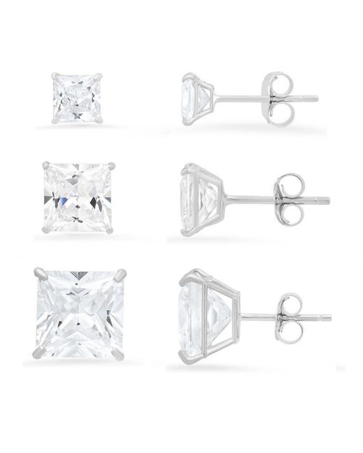 Kylie Harper White Sterling Set Of 3 Princess-Cut Cubic Zirconia Cz Earring Set
