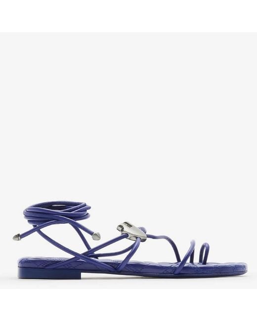 Burberry Blue Leather Ivy Shield Sandals, Brand Size 35 Us