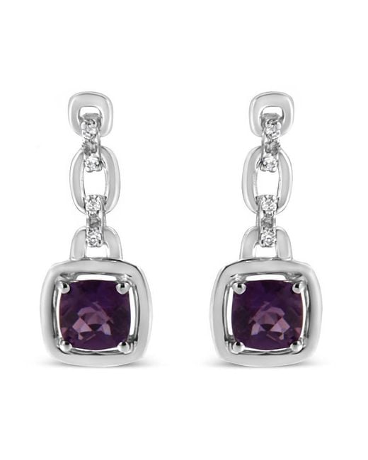 Haus of Brilliance Purple 925 Sterling 6X6Mm Cushion Shaped Natural Amethyst, Accent Drop And Dangle Earrings