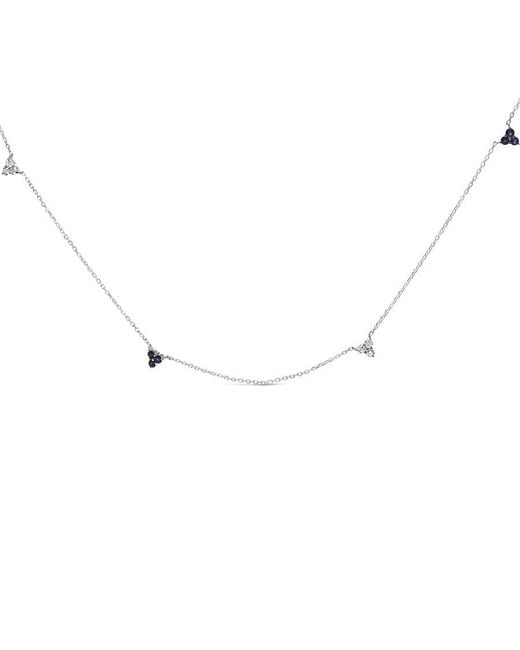 Haus of Brilliance Metallic 14K 1/5 Cttw Diamond And Sapphire Trio Cluster Station Necklace