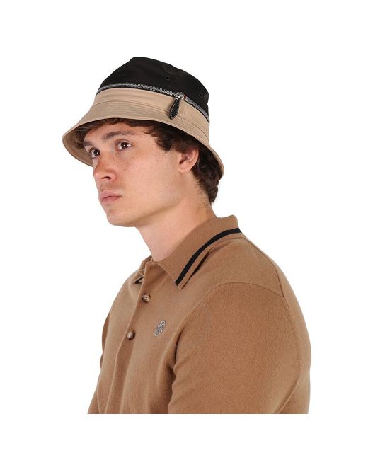 Burberry Black Soft Fawn Wide Brim Bucket Hat for men