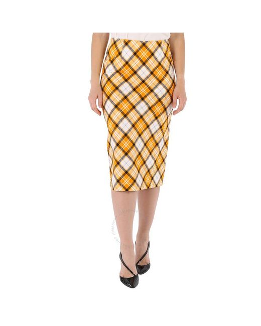 Burberry Yellow Citrus Check Print Stretch Jersey Pencil Skirt