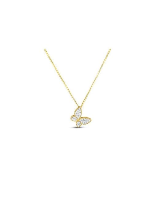 Roberto Coin Metallic Two Tone Diamond Butterfly Charm Necklace