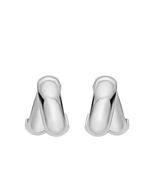 Tresorra White Sterling Puffed Crossover C-Hoops Earrings