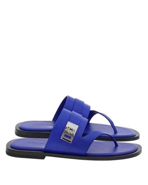Ferragamo Blue Dickens Leather Thong Sandals for men