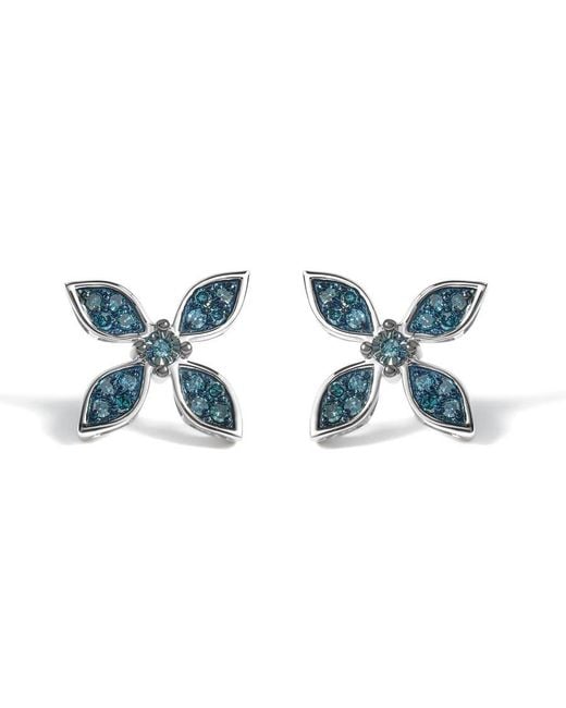 Haus of Brilliance Blue 925 Sterling 1/3 Cttw Diamond Floral Earrings
