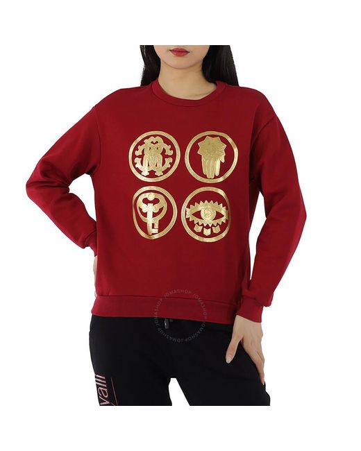 Roberto Cavalli Red Carmine Lucky Symbol Print Cotton Sweatshirt