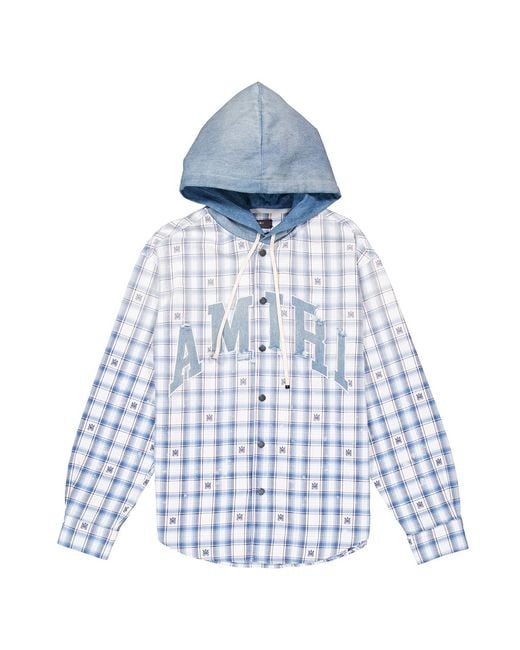 Amiri Blue Cerulean Hooded Cotton Overshirt, Size Xs/S (Youth for men