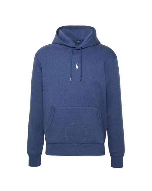 Polo Ralph Lauren Blue Double Knit Central Logo Hoodie for men