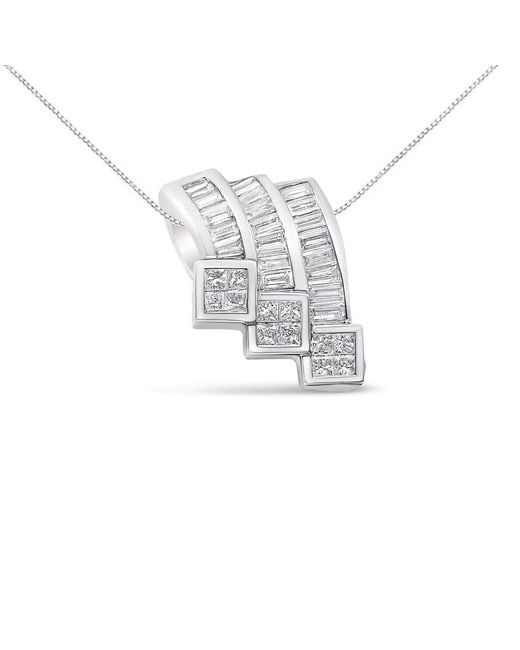 Haus of Brilliance White 14K 1 1/2 Cttw Invisible Set Princess And Channel Set Baguette-Cut Diamond Triple Curve Pendant Necklace- No Chain Included