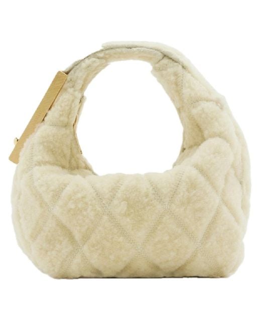 Burberry White Ecru Ladies Quilted Lamb Fur Tote Bag