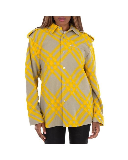 Burberry Yellow Check Wool Blend Shirt, Brand Size 4 (Us