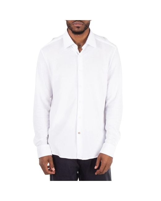 Boss White Hal-Kent Melange-Effect Cotton Shirt, Brand Size 40 (Neck for men