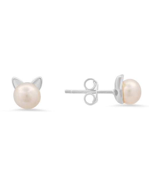 Kylie Harper White Sterling Kitty Cat Genuine Pearl Stud Earrings for men