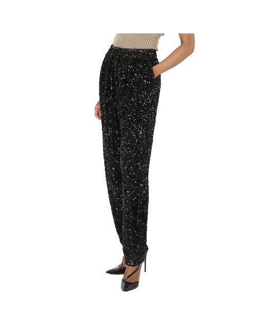 ROTATE BIRGER CHRISTENSEN Black Ladies Sequin High-Waisted Trousers, Brand Size 36 (Us Size 2)