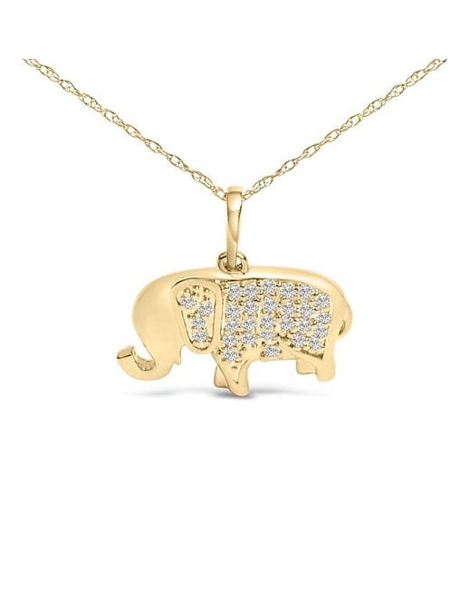 Haus of Brilliance Metallic 10K 1/5 Cttw Diamond Elephant Pendant Necklace