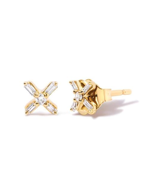 Haus of Brilliance Metallic 10K 1/10 Cttw Round And Baguette Diamond Criss Cross X Stud Earring (H-I Color, I1-I2 Clarity)