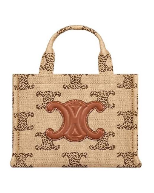 Céline Metallic Triomphe Raffia-Effect Textile Handbag