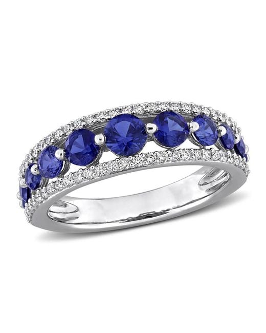 Created Forever Blue 1 1/2Ct Tgw Created Sapphire And 1/3Ct Tw Lab-Grown Diamond Graduated Ring