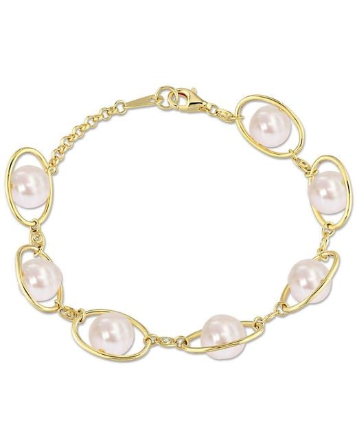 Amour Metallic 8-8.5Mm Freshwater Pearl & 1/10 Ct Tgw Cubic Zirconia Bracelet
