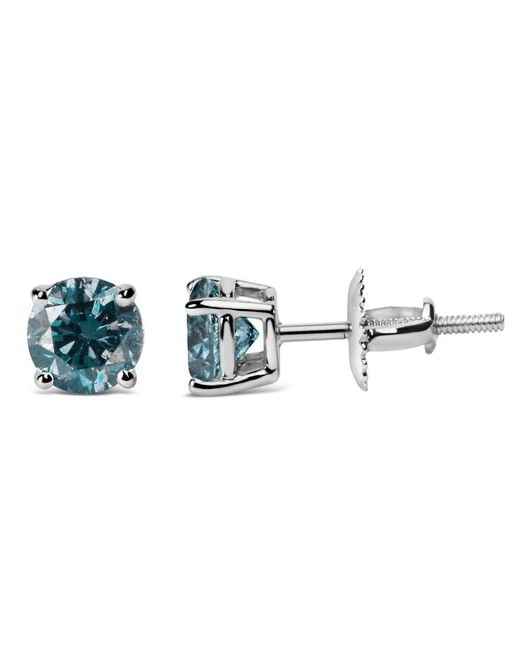Haus of Brilliance Blue 14K 2.00 Cttw Round Brilliant-Cut Lab Grown Diamond Classic 4-Prong Stud Earrings With Screw Backs (Vs1-Vs2 Clarity)