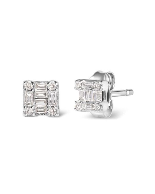 Haus of Brilliance Metallic 10K 1/7 Cttw Round And Baguette Diamond Mosaic Square Stud Earrings (H-I Color, I1-I2 Clarity)