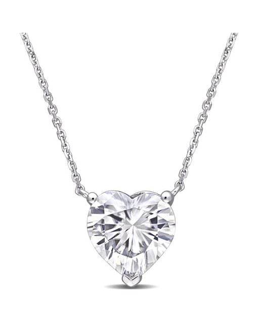 Amour Metallic 3-1/2 Ct Dew Heart Shape Created Moissanite Solitaire Pendant With Chain