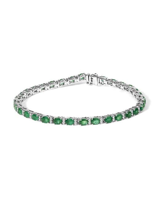 Haus of Brilliance Metallic 14K Alternating Oval Emerald And Diamond Tennis Bracelet