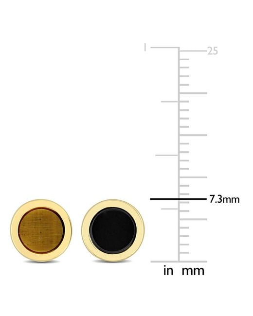 Amour Metallic 2-Piece Set 1 1/4Ct Onyx And Tigers Eye Round Stud Earrings for men